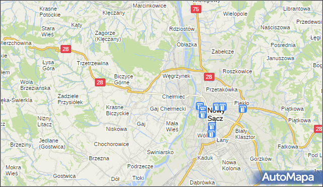 mapa Chełmiec powiat nowosądecki, Chełmiec powiat nowosądecki na mapie Targeo