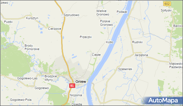 mapa Ciepłe gmina Gniew, Ciepłe gmina Gniew na mapie Targeo