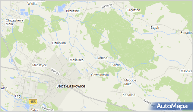 mapa Dębina gmina Jelcz-Laskowice, Dębina gmina Jelcz-Laskowice na mapie Targeo