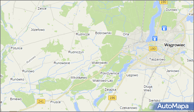 mapa Dębina gmina Wągrowiec, Dębina gmina Wągrowiec na mapie Targeo
