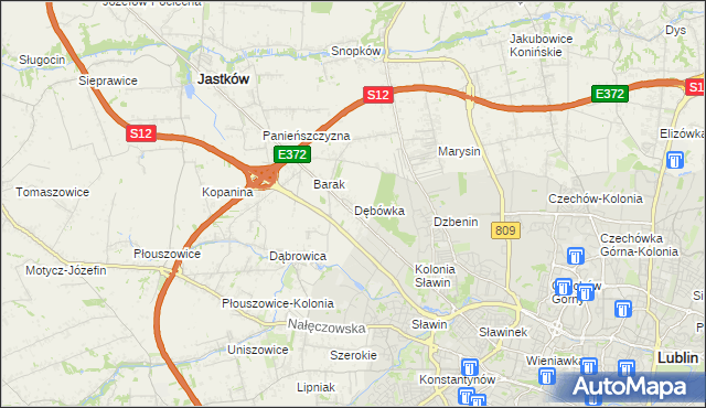 mapa Dębówka gmina Jastków, Dębówka gmina Jastków na mapie Targeo