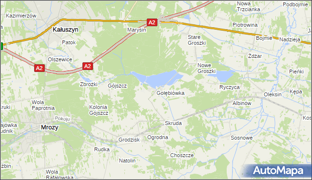 mapa Gołębiówka gmina Kałuszyn, Gołębiówka gmina Kałuszyn na mapie Targeo