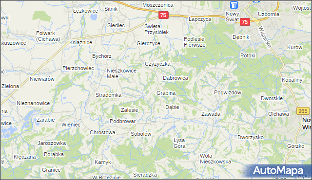 mapa Grabina gmina Bochnia, Grabina gmina Bochnia na mapie Targeo