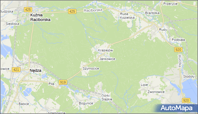 mapa Jankowice gmina Kuźnia Raciborska, Jankowice gmina Kuźnia Raciborska na mapie Targeo