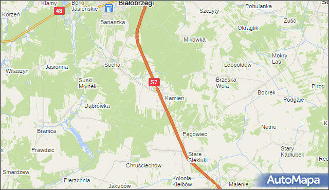 mapa Kamień gmina Białobrzegi, Kamień gmina Białobrzegi na mapie Targeo