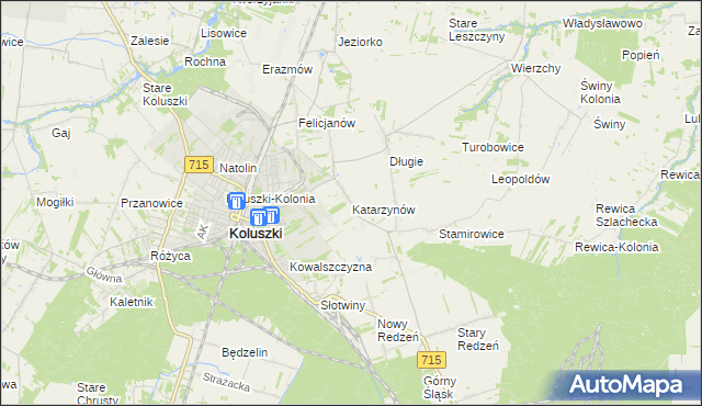 mapa Katarzynów gmina Koluszki, Katarzynów gmina Koluszki na mapie Targeo