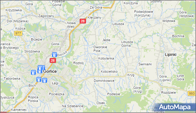 mapa Kobylanka gmina Gorlice, Kobylanka gmina Gorlice na mapie Targeo