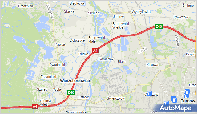 mapa Komorów gmina Wierzchosławice, Komorów gmina Wierzchosławice na mapie Targeo