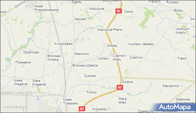 mapa Konary gmina Bielsk, Konary gmina Bielsk na mapie Targeo