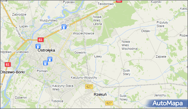mapa Ławy gmina Rzekuń, Ławy gmina Rzekuń na mapie Targeo