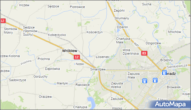 mapa Łosieniec, Łosieniec na mapie Targeo