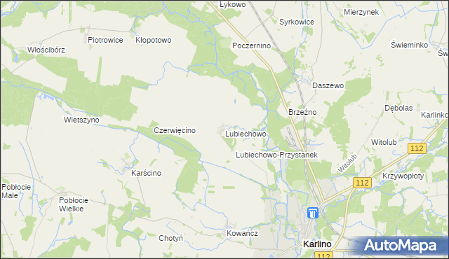 mapa Lubiechowo gmina Karlino, Lubiechowo gmina Karlino na mapie Targeo