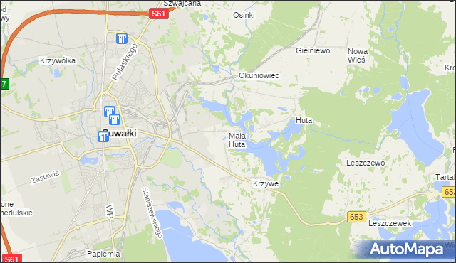 mapa Mała Huta gmina Suwałki, Mała Huta gmina Suwałki na mapie Targeo