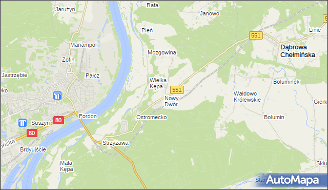 mapa Nowy Dwór gmina Dąbrowa Chełmińska, Nowy Dwór gmina Dąbrowa Chełmińska na mapie Targeo