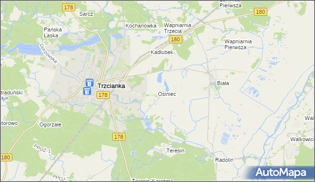 mapa Osiniec gmina Trzcianka, Osiniec gmina Trzcianka na mapie Targeo