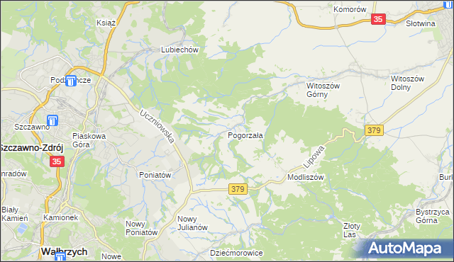 mapa Pogorzała gmina Świdnica, Pogorzała gmina Świdnica na mapie Targeo