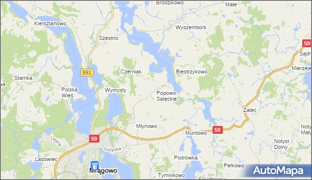 mapa Popowo Salęckie, Popowo Salęckie na mapie Targeo