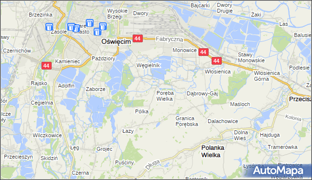 mapa Poręba Wielka gmina Oświęcim, Poręba Wielka gmina Oświęcim na mapie Targeo