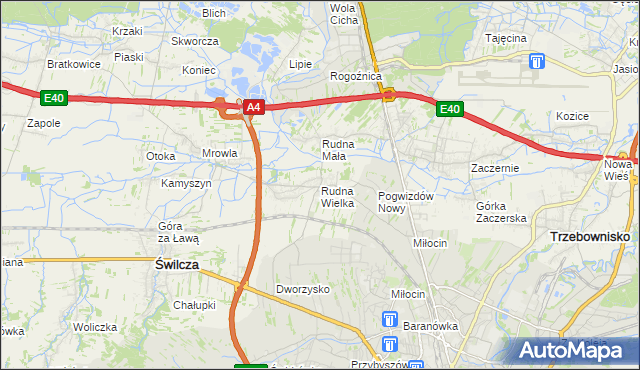 mapa Rudna Wielka gmina Świlcza, Rudna Wielka gmina Świlcza na mapie Targeo