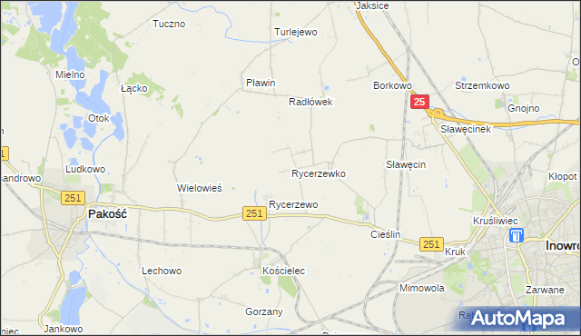 mapa Rycerzewko gmina Pakość, Rycerzewko gmina Pakość na mapie Targeo