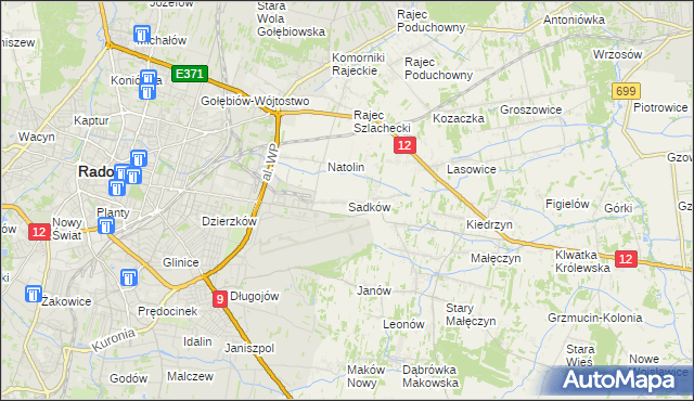 mapa Sadków gmina Jedlnia-Letnisko, Sadków gmina Jedlnia-Letnisko na mapie Targeo