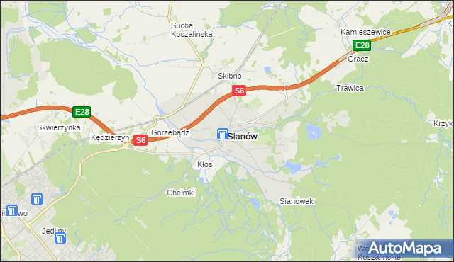 mapa Sianów, Sianów na mapie Targeo