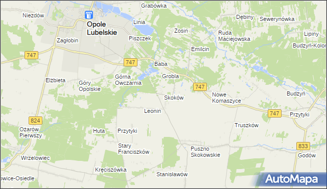 mapa Skoków gmina Opole Lubelskie, Skoków gmina Opole Lubelskie na mapie Targeo