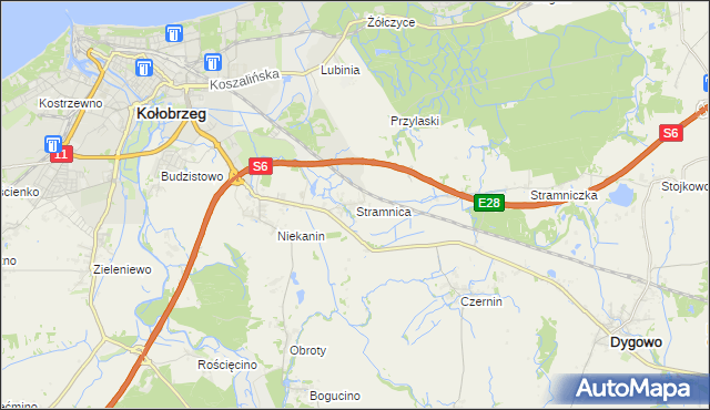 mapa Stramnica gmina Kołobrzeg, Stramnica gmina Kołobrzeg na mapie Targeo