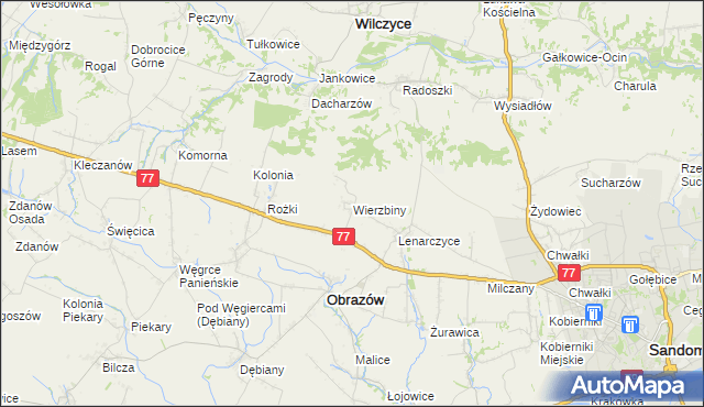 mapa Wierzbiny gmina Obrazów, Wierzbiny gmina Obrazów na mapie Targeo