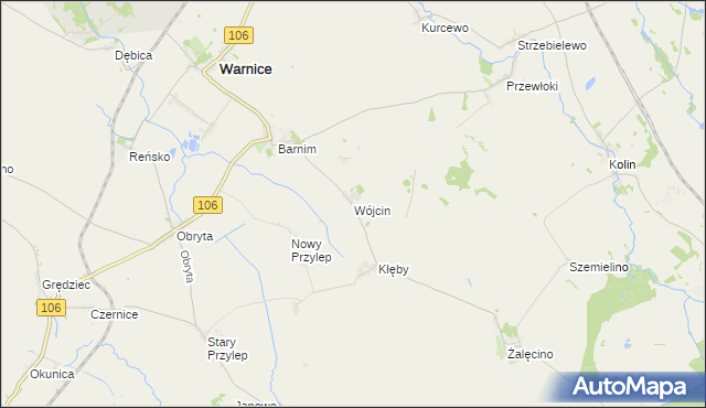 mapa Wójcin gmina Warnice, Wójcin gmina Warnice na mapie Targeo