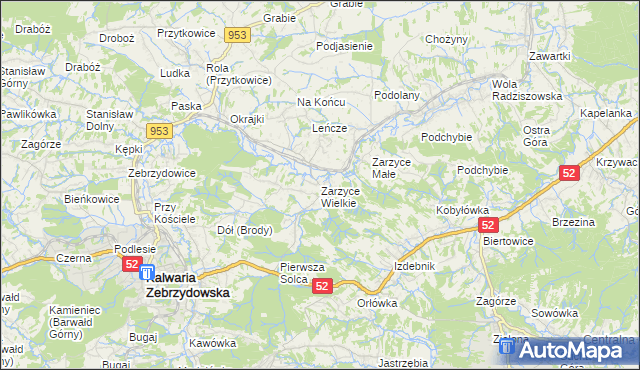 mapa Zarzyce Wielkie, Zarzyce Wielkie na mapie Targeo