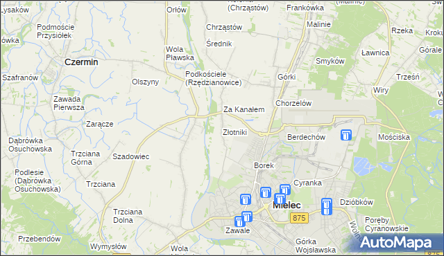 mapa Złotniki gmina Mielec, Złotniki gmina Mielec na mapie Targeo