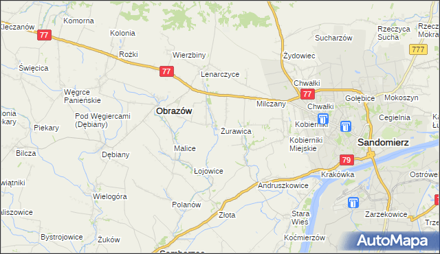 mapa Żurawica gmina Obrazów, Żurawica gmina Obrazów na mapie Targeo