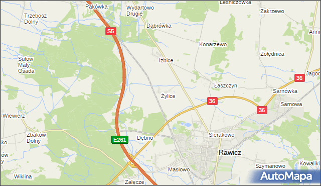 mapa Żylice gmina Rawicz, Żylice gmina Rawicz na mapie Targeo