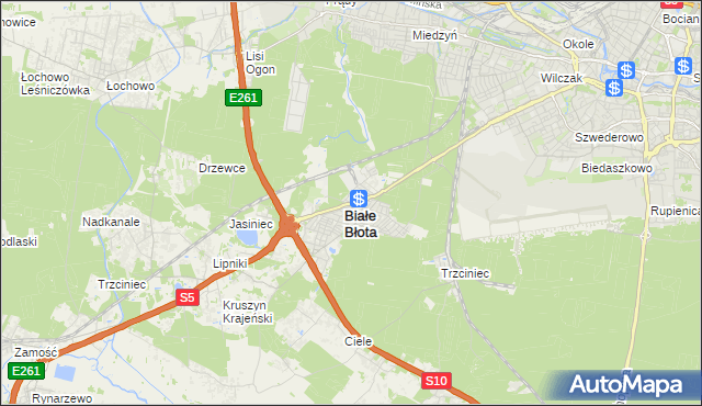 mapa Białe Błota powiat bydgoski, Białe Błota powiat bydgoski na mapie Targeo