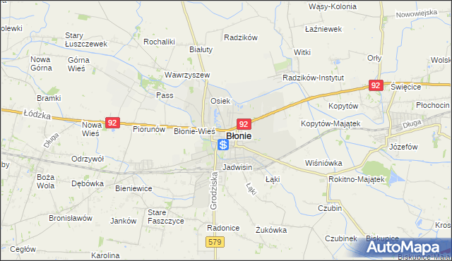 mapa Błonie powiat warszawski zachodni, Błonie powiat warszawski zachodni na mapie Targeo