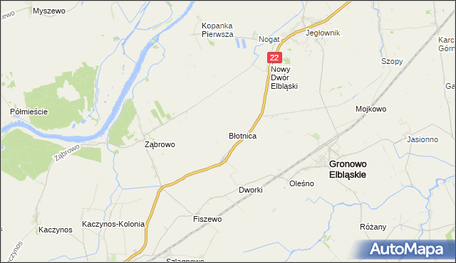 mapa Błotnica gmina Gronowo Elbląskie, Błotnica gmina Gronowo Elbląskie na mapie Targeo