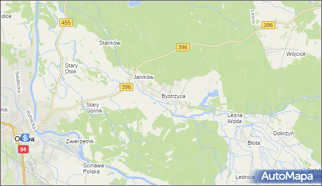 mapa Bystrzyca gmina Oława, Bystrzyca gmina Oława na mapie Targeo