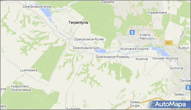 mapa Dzierzkowice-Podwody, Dzierzkowice-Podwody na mapie Targeo