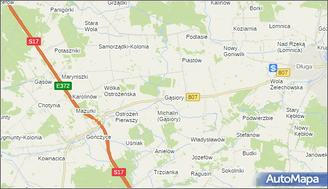 mapa Gąsiory gmina Żelechów, Gąsiory gmina Żelechów na mapie Targeo