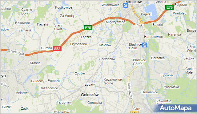 mapa Godziszów gmina Goleszów, Godziszów gmina Goleszów na mapie Targeo