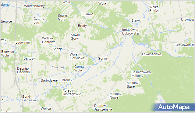 mapa Goryń gmina Jastrzębia, Goryń gmina Jastrzębia na mapie Targeo