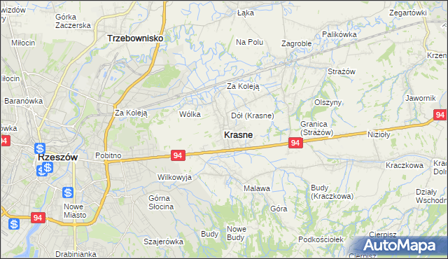 mapa Krasne powiat rzeszowski, Krasne powiat rzeszowski na mapie Targeo