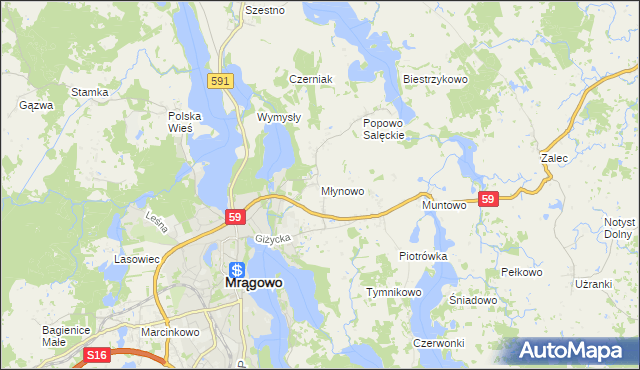 mapa Młynowo gmina Mrągowo, Młynowo gmina Mrągowo na mapie Targeo