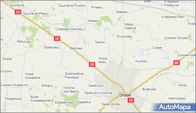 mapa Nowa Wieś gmina Drobin, Nowa Wieś gmina Drobin na mapie Targeo
