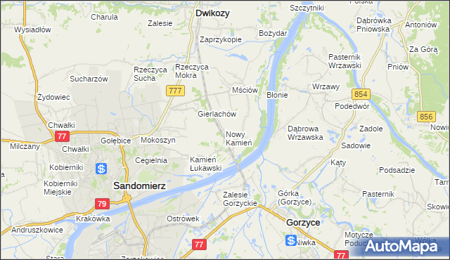 mapa Nowy Kamień gmina Dwikozy, Nowy Kamień gmina Dwikozy na mapie Targeo