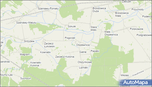 mapa Olszewnica gmina Kąkolewnica, Olszewnica gmina Kąkolewnica na mapie Targeo