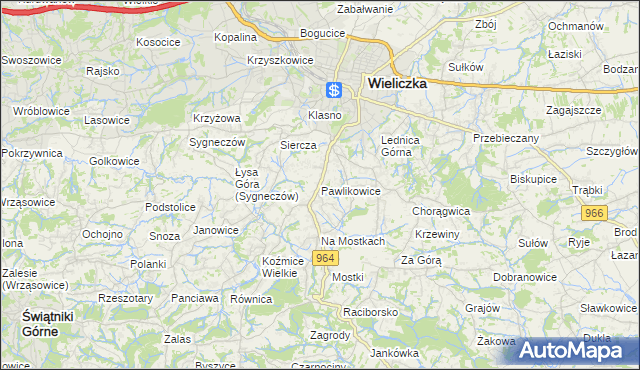 mapa Pawlikowice gmina Wieliczka, Pawlikowice gmina Wieliczka na mapie Targeo