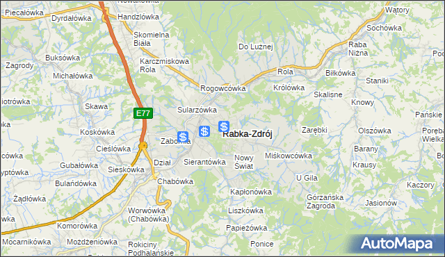 mapa Rabka-Zdrój, Rabka-Zdrój na mapie Targeo