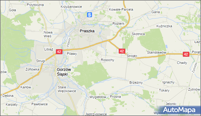 mapa Rosochy gmina Praszka, Rosochy gmina Praszka na mapie Targeo